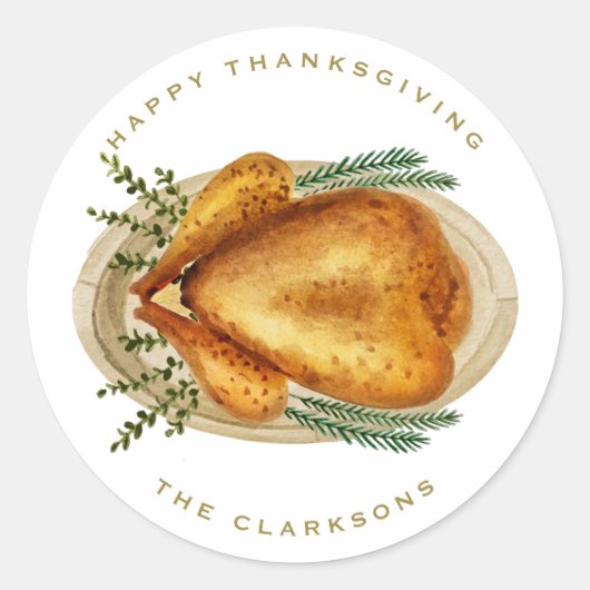 Sticker Rond Aquarelle rôtie diner Thanksgiving (Devant)