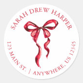 Sticker Rond Aquarelle rouge Bow Adresse de retour (Devant)