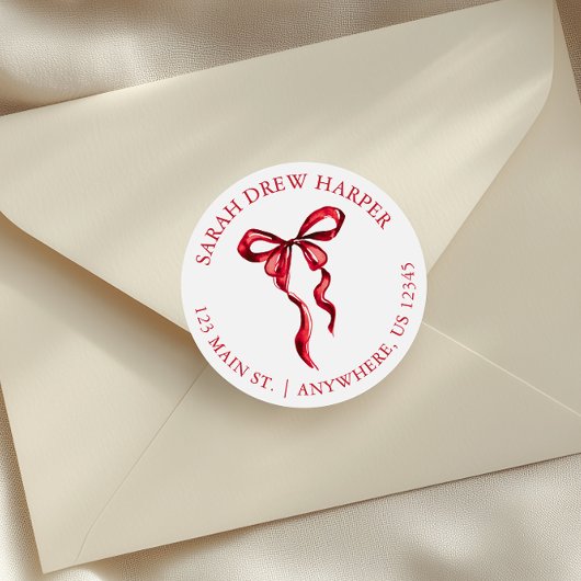 Sticker Rond Aquarelle rouge Bow Adresse de retour