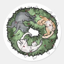 Aquarelle rouge et vert Chat Noël