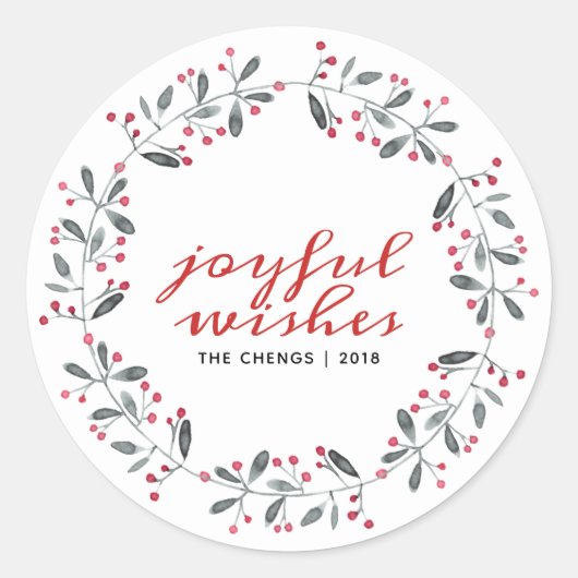 Sticker Rond Aquarelle rouge et verte Noël Holly Monogramme (Devant)