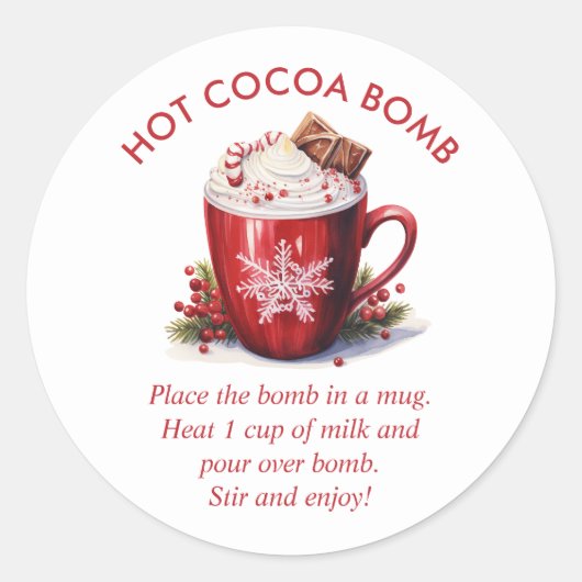 Sticker Rond Aquarelle rouge Festive Bombe de cacao chaud (Devant)
