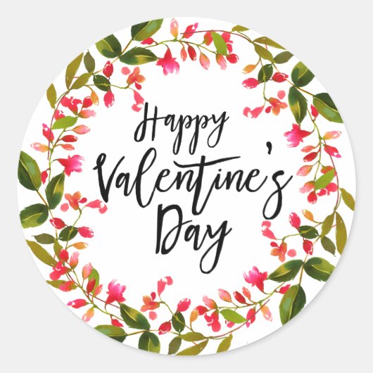 Sticker Rond Aquarelle Rouge Floral et vert Valentine (Devant)