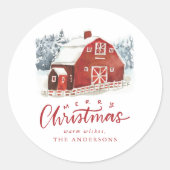 Sticker Rond Aquarelle Rouge Grange Joyeux Noël (Devant)