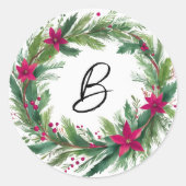 Sticker Rond Aquarelle rouge moderne Monogramme de couronne de  (Devant)