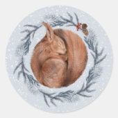 Sticker Rond Aquarelle rouge Noël écureuil pin (Devant)