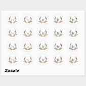 Sticker Rond Aquarelle Rustique Antler | Mariage simple (Feuille)