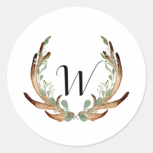 Sticker Rond Aquarelle Rustique Antler Mariage simple