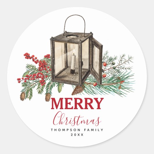 Sticker Rond Aquarelle rustique Berries à pin de Noël (Devant)