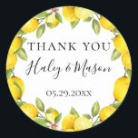 Sticker Rond Aquarelle rustique Citron Merci Favoriser<br><div class="desc">citrons rustiques aquarelles,  fleurs et branches feuillues dans un cadre rond,  autocollants personnalisés. Conçu pour correspondre à notre collection Citrus Orchard. Customiser le style,  la couleur et la taille de la police de texte.</div>