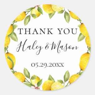 Sticker Rond Aquarelle rustique Citron Merci Favoriser