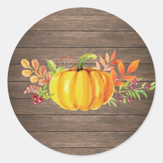 Sticker Rond Aquarelle Rustique Citrouille d'Automne (Devant)