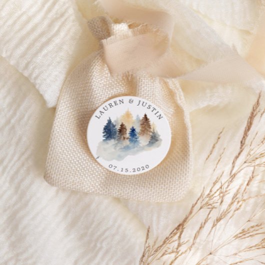 Sticker Rond Aquarelle rustique des arbres Monogramme