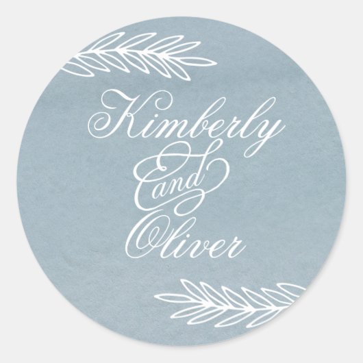 Sticker Rond Aquarelle rustique Dusty Bleu Nature Mariage (Devant)