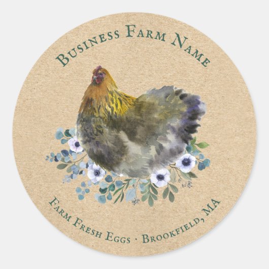 Sticker Rond Aquarelle rustique ferme oeuf frais Floral Hen (Devant)