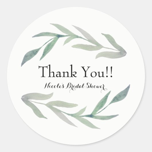 Sticker Rond Aquarelle Rustique Feuille Élégante Fête Mariage F (Devant)