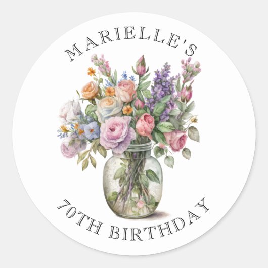 Sticker Rond Aquarelle rustique Floral 70e anniversaire (Devant)