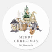 Sticker Rond Aquarelle Rustique Gnome Holiday (Devant)