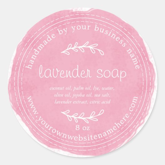 Sticker Rond Aquarelle Rustique Lavande Faite À La Main (Devant)