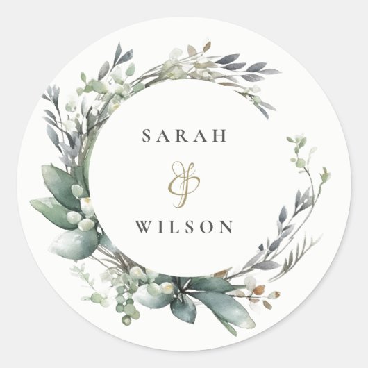 Sticker Rond Aquarelle rustique Mariage de serrure vert feuilla (Devant)