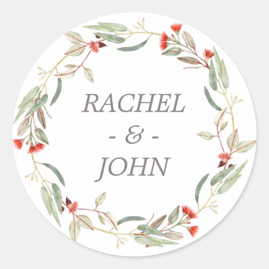 Sticker Rond Aquarelle Rustique Mariage Fleurs australiennes (Devant)