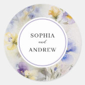 Sticker Rond Aquarelle rustique Mariage violet et jaune (Devant)