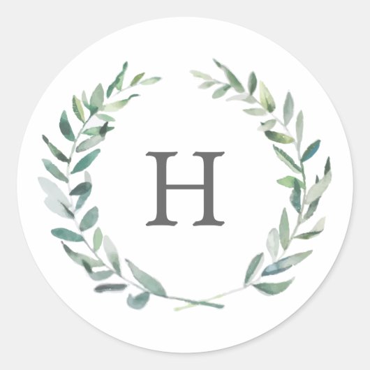 Sticker Rond Aquarelle rustique Verdure Mariage de monogramme d (Devant)