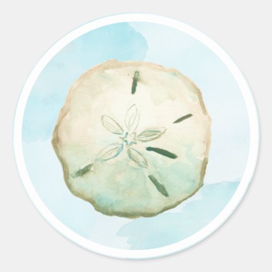Sticker Rond Aquarelle Sable Dollar Plage Bleu (Devant)