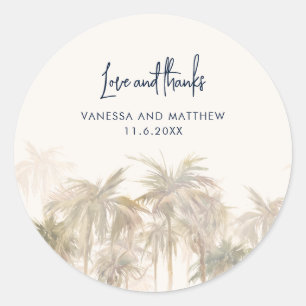 Sticker Rond Aquarelle Script Palmiers Mariage Remerciement
