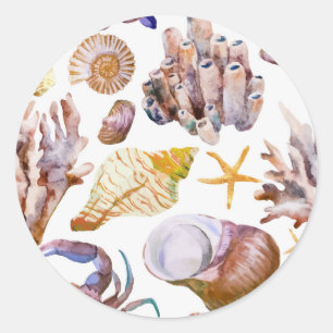 Sticker Rond Aquarelle Sea Life Motif 4