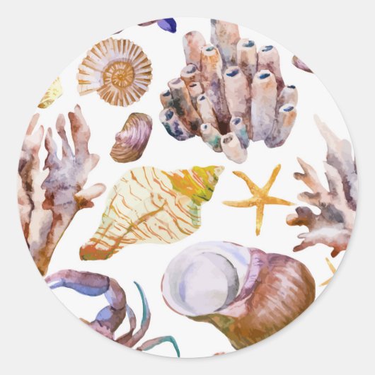 Sticker Rond Aquarelle Sea Life Motif 4 (Devant)
