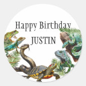 Sticker Rond Aquarelle Serpent Reptile d'anniversaire (Devant)
