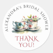 Sticker Rond Aquarelle simple et élégante Floral Teacup Merci (Devant)