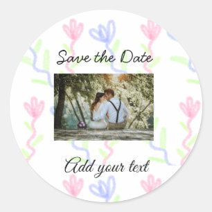 Sticker Rond Aquarelle simple Fleur rose bleu enregistrer la da