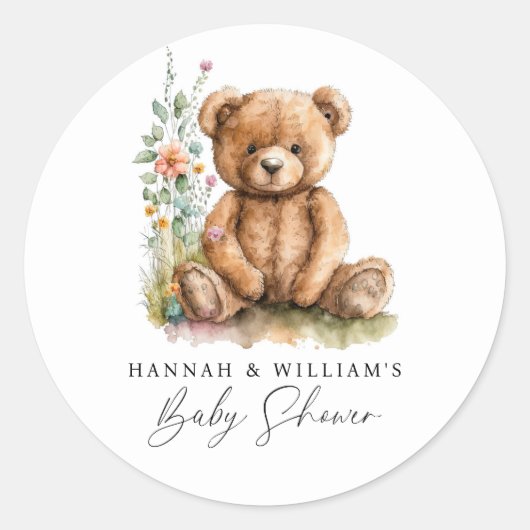 Sticker Rond Aquarelle simple Petit Baby shower Ours en peluche (Devant)