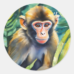 Sticker Rond Aquarelle singe animal