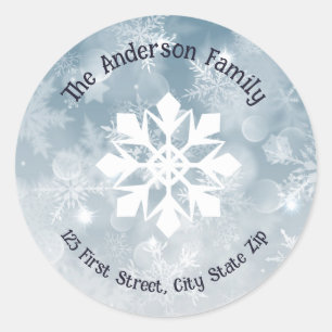 Sticker Rond Aquarelle Snowflacon hiver neige