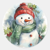 Sticker Rond Aquarelle Snowman Jolie Noël (Devant)