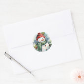 Sticker Rond Aquarelle Snowman Jolie Noël (Enveloppe)