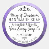 Sticker Rond Aquarelle Soap artisanal Typographie moderne Purpl (Devant)