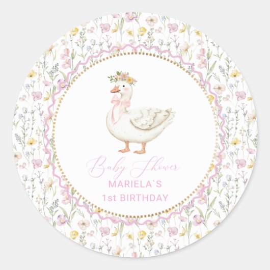 Sticker Rond Aquarelle Soie fête d'anniversaire d'oie (Devant)