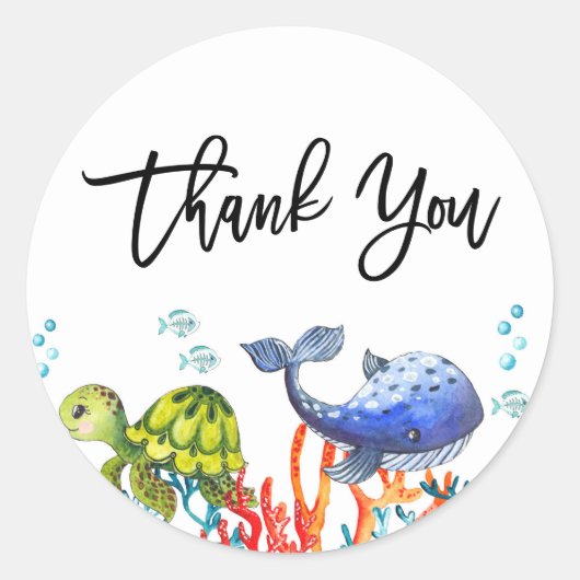 Sticker Rond Aquarelle sous la mer Anniversaire Merci (Devant)