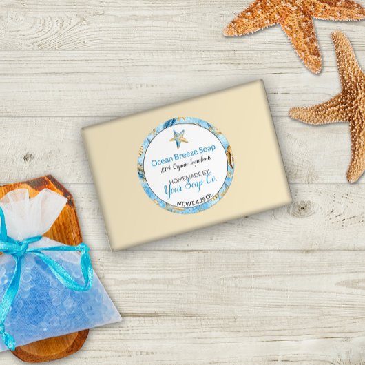 Sticker Rond Aquarelle Starfish Plage savon artisanal