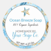 Sticker Rond Aquarelle Starfish Plage savon artisanal (Devant)