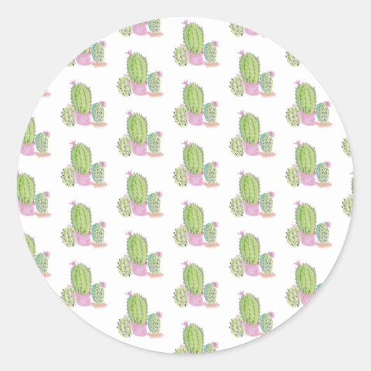 Sticker Rond Aquarelle Succulent Cactus Peint à la main (Devant)