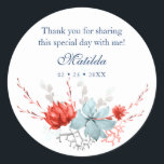 Sticker Rond Aquarelle Succulent Floral Bat mitzvah botanique<br><div class="desc">Ce design présente un élégant bouquet de fleurs succulentes aquarelles en corail et bleu avec vos informations de Merci ci-dessus. Personnalisez en modifiant le texte dans les zones de texte. Conçu pour vous par Evco Studio www.zazzle.com/store/evcostudio #mitzvah #batmitzvah #eventplanner #mazeltov #jewish #mitzvahswag #party #jewishlife #mariage #kosher #thankyou #remerciements #mitzvahlife #corporateevents...</div>