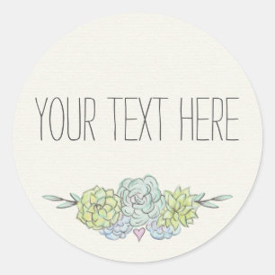 Sticker Rond Aquarelle Succulente Shabby Chic Bohème Floral