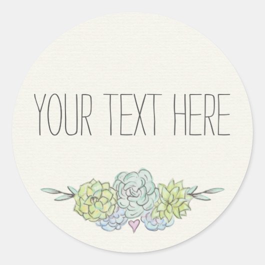 Sticker Rond Aquarelle Succulente Shabby Chic Bohème Floral (Devant)