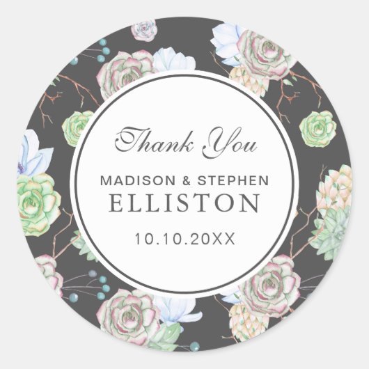 Sticker Rond Aquarelle | Succulents et succursales | MERCI (Devant)