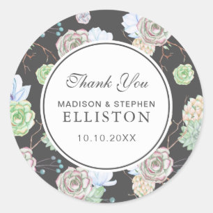 Sticker Rond Aquarelle   Succulents et succursales   MERCI